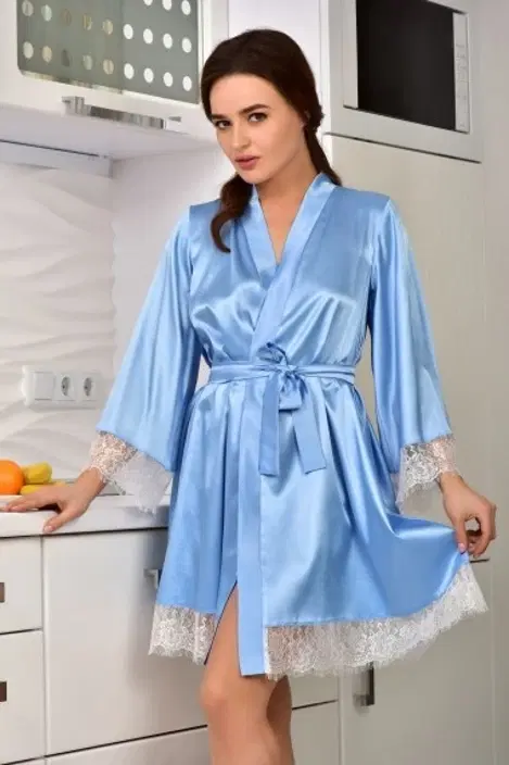 Satin Solid Babydoll for Women (Sky Blue, M)