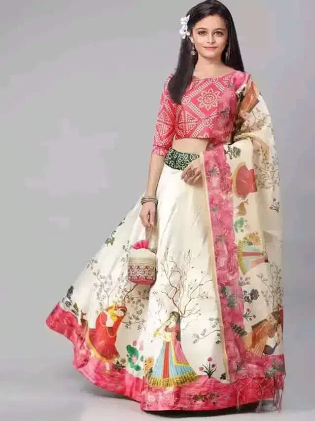 Digital Printed Lehenga Choli for Girls (Pink, 8-9 Years)