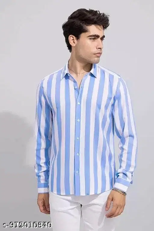 Cotton Shirt for Men (Blue, M)
