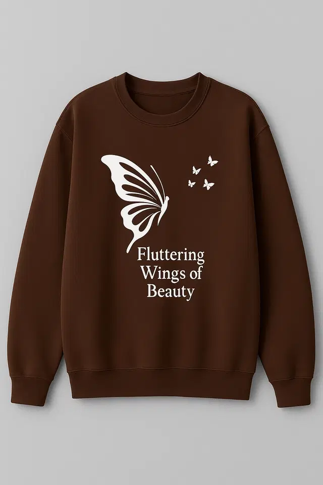 Fleece Printed Sweatshirt for Women, Brown (M)