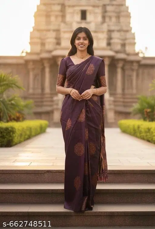 Kanjeevaram Silk Saree for Women (Purple, Free Size)