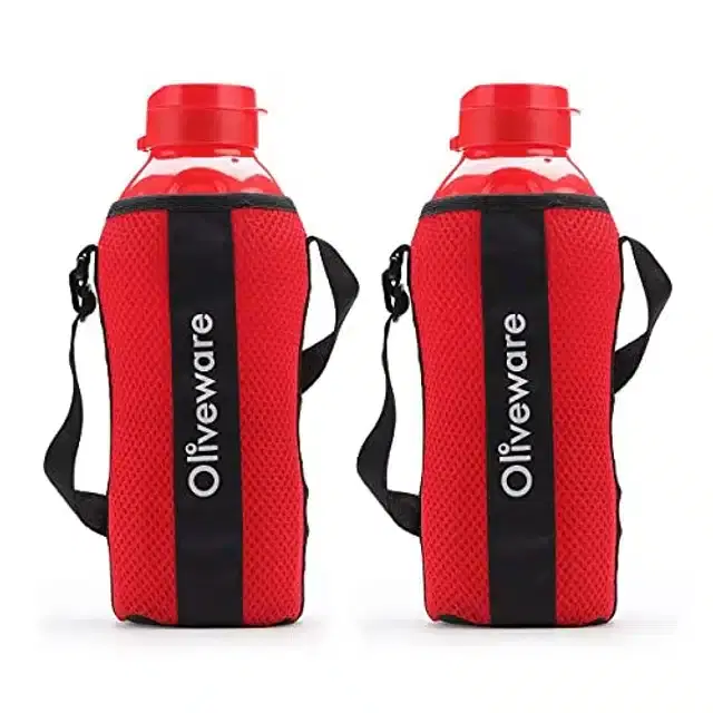 Airtight Plastic Water Bottle with Lid, Red, 2000 ml, Pack of 2