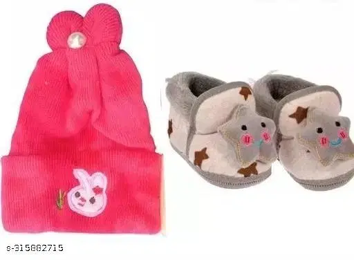 Solid Cap with Booties for Baby, Set of 2 (Milticolor)