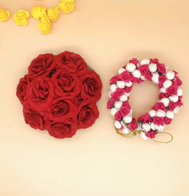 Artificial Flower Reusable Handcrafted Gajra for Women, Pack of 2 (Multicolor)