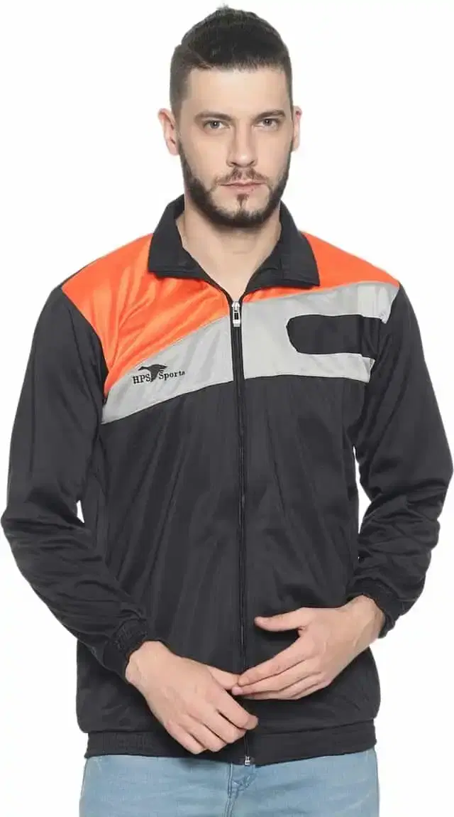 HPS Sports Full Sleeve Colorblock mens Jacket (Orange, S) (HP0412)