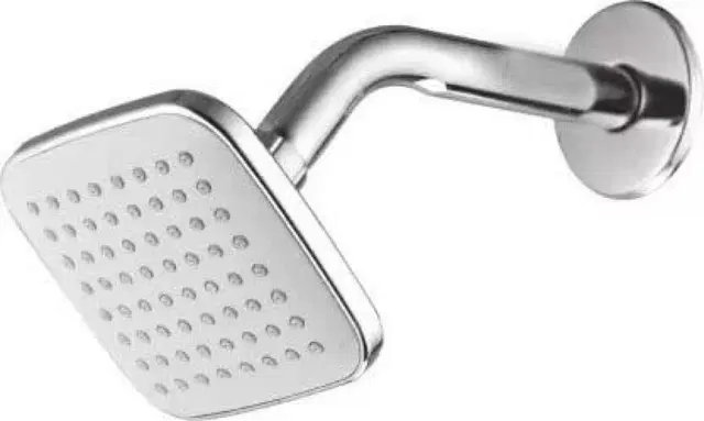 Stainless Steel High Pressure Shower Head, 4x4 inches with 9" Arm Shower Complete Set, Silver, Set of 1