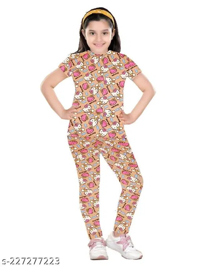 Polycotton Nightsuit for Girls (Peach, 2-3 Years)