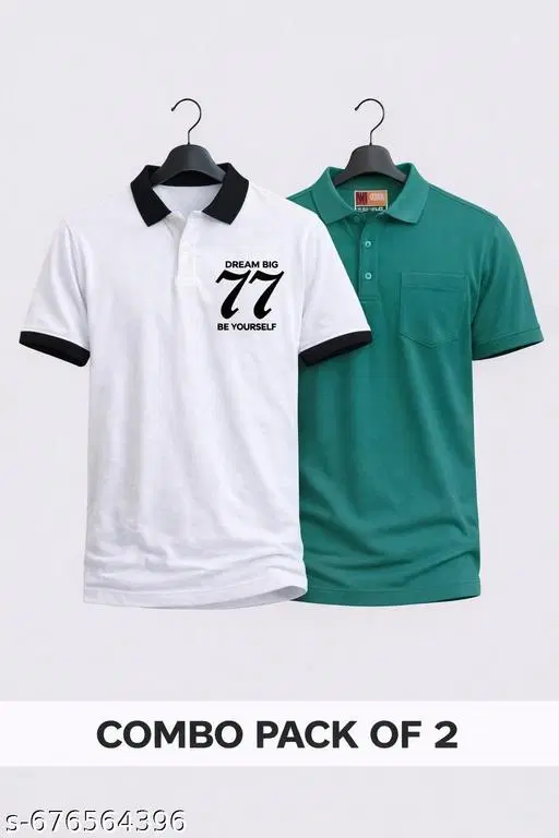 Cotton Blend Printed T-shirt for men, White & Green (L) Pack of 2