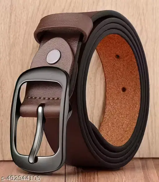 PU Solid Belt for Men ,Brown (Free Size)