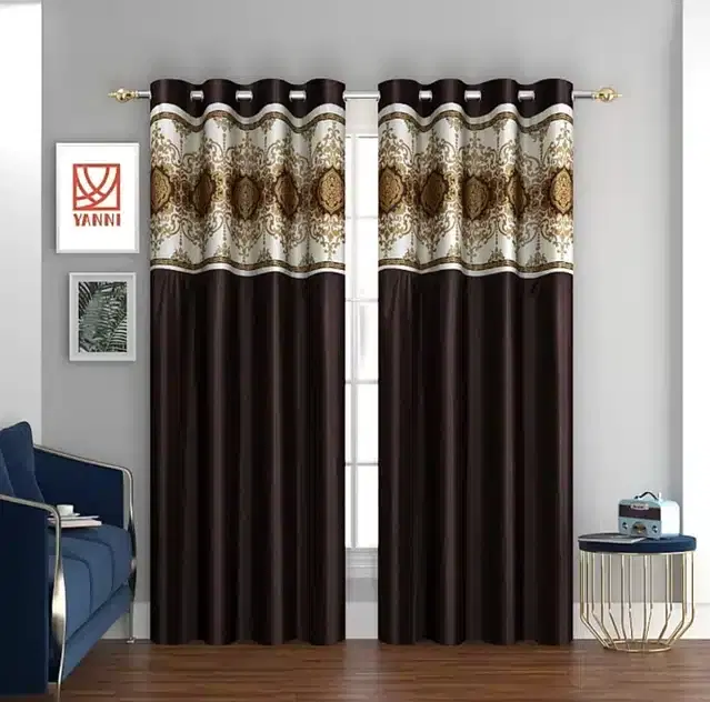 Polyester Room Darkening Window Curtains, Pack of 2, Brown, 5 feet