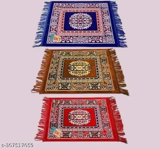 Velvet Pooja Mats for Home, Multicolor, Pack of 3