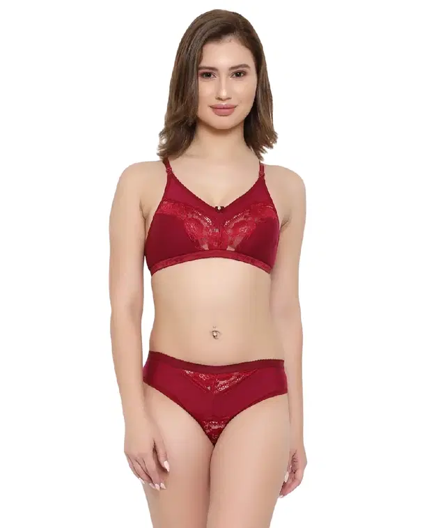 Hosiery Lingerie Set for Women (Maroon, 36)