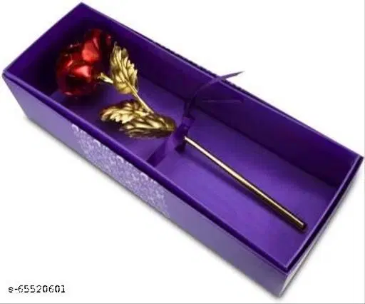 Plastic 24K Rose with Box for Gift, Gold & Red, Pack of 1