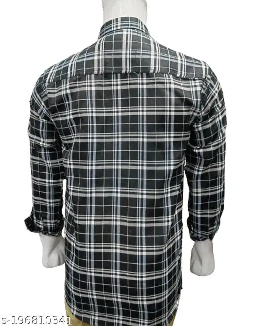 Cotton Blend Checked Shirt for Men, Black (M) Pack of 1