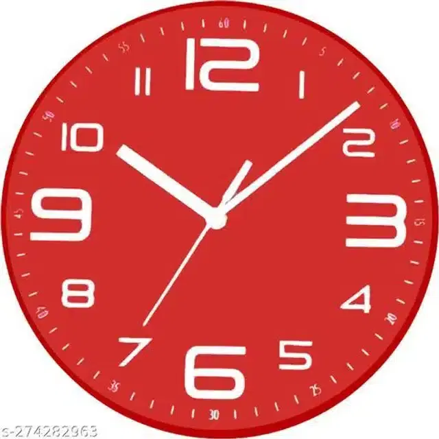 Plastic Analog Wall Clock, Red & White