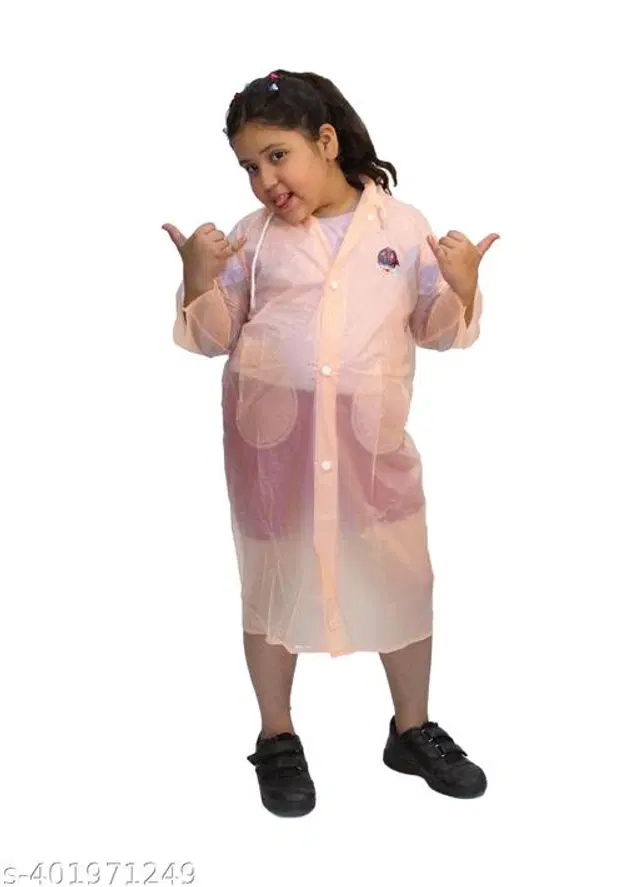 Polyester Rain Coat for Kids, Peach, 3-4 Years