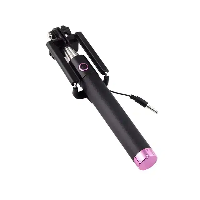 Universal Mini Selfie Stick with Aux Cable, Black & Purple