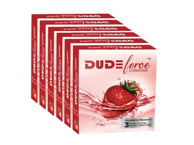 Dude Force 3 Pcs Strawberry Flavoured Condoms for Men, Set of 6