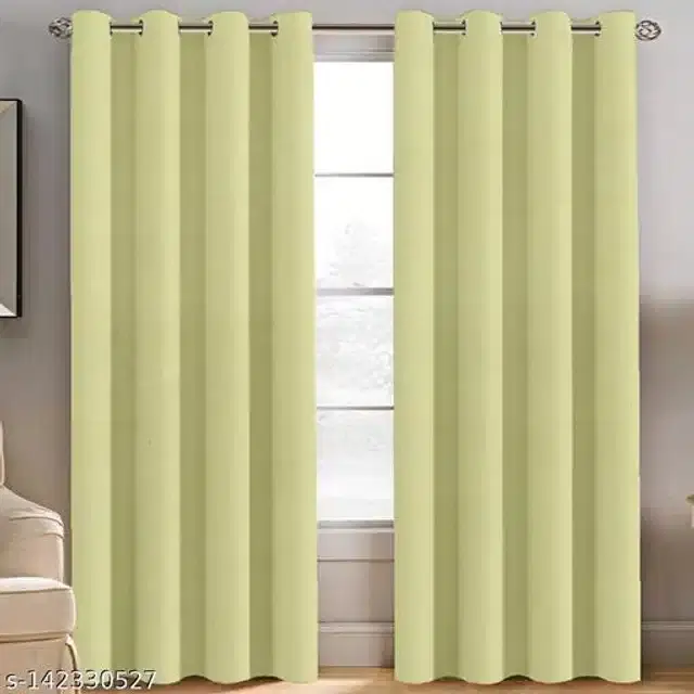 Polyester Window Curtain, Olive, 5 Feet, Pack of 2