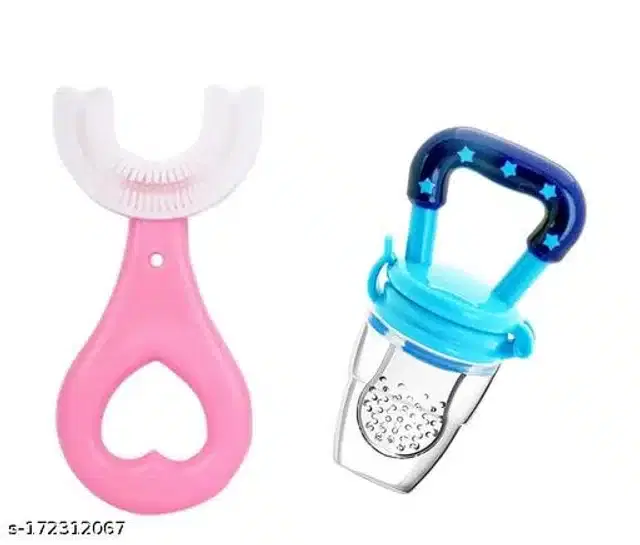 Silicone Nibbler with Toothbrush for Infants, Multicolor, Set of 2