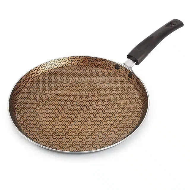NIRLON Aluminium Flat Tawa, Black & Copper, 26 cm