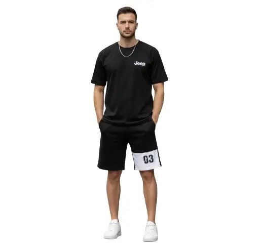 Polyester Printed Co-Ord Set for Men, Black (S)