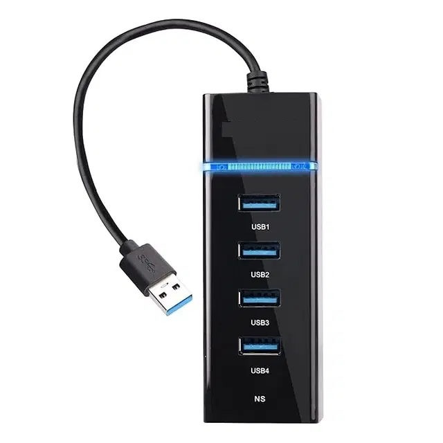4 Port USB Hub with High Speed Data Transfer Device, Black