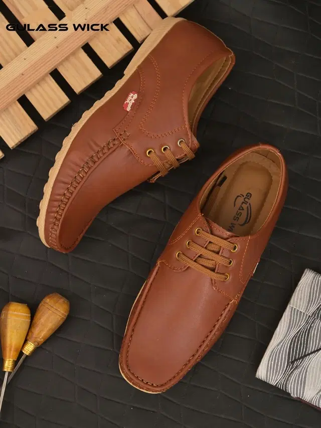 Derby Casual Shoes for Men (Tan, 6)