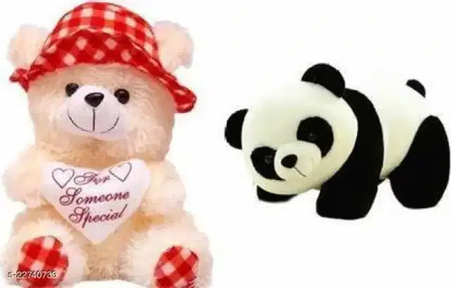 Stuffed Toys for Kids, Cream & Black, Set of 2