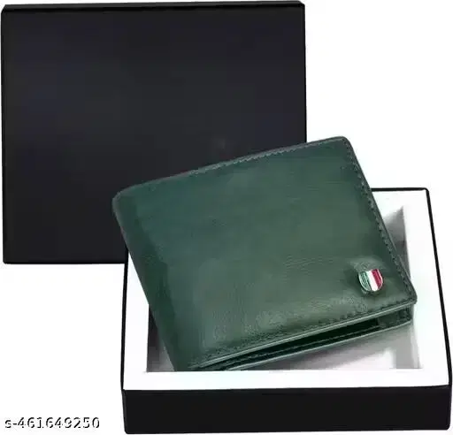 Mens Wallets Solid Leather Green(Free Size)