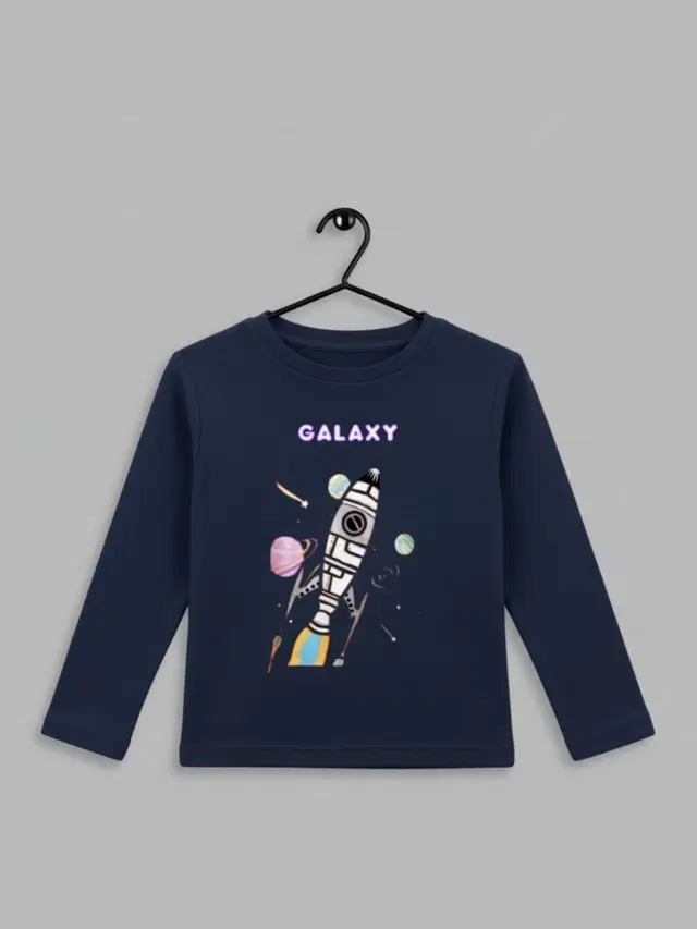 Cotton Printed T-Shirt For Kids, Navy Blue, 2-3 Years, Pack Of 1