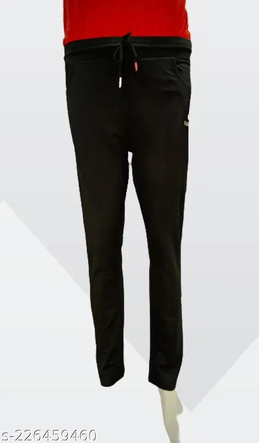 Cotton Blend Solid Track Paint for Men, Black (S)