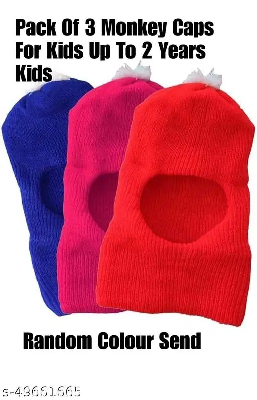 Cotton Caps for Kids, Pack of 3 (Multicolor, 0-6 Months)