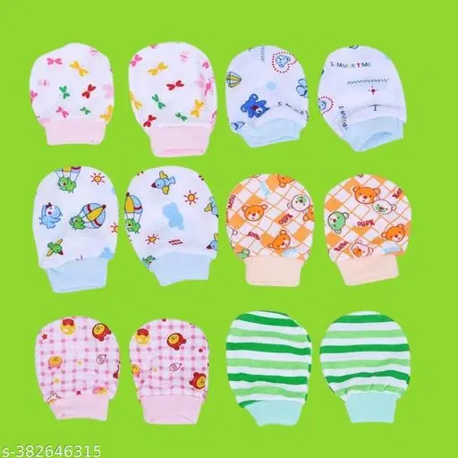 Cotton Mitten for Baby, Set of 6 (Multicolor, 0-6 Months)