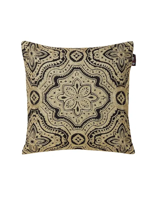 Cotton Cushion Cover, Beige & Black, 16x16 inches