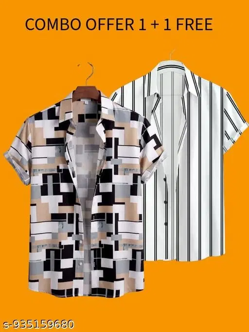 Casual Shirts for Men, Pack of 2 (White, S)