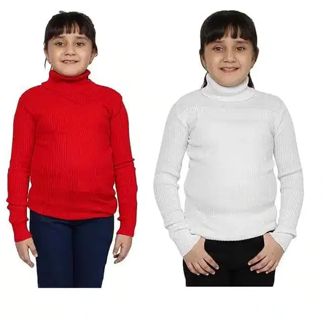 Full Sleeves Solid Sweater for Girls, Pack of 2 (Red & White, 0-3 Months)