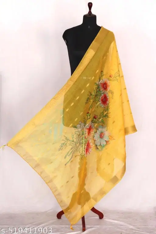 Art Silk Printed Dupatta for Women & Girls, Yellow (Free Size)