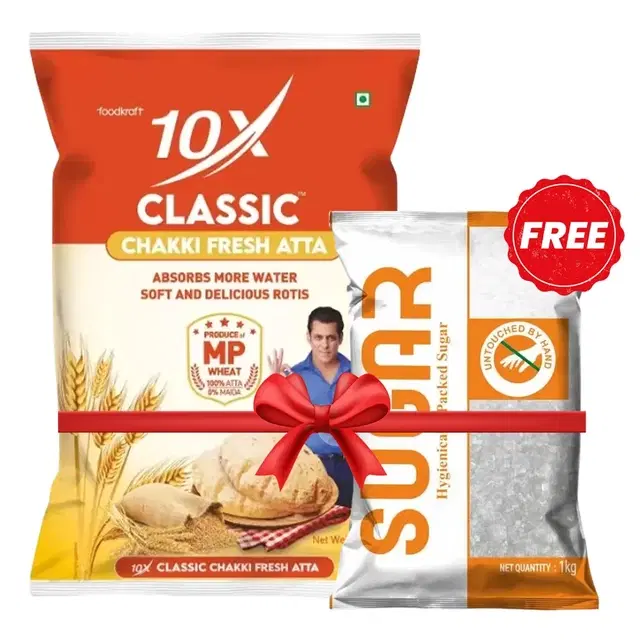 Buy 10X Classic Chakki Fresh Atta 10 Kg And Get Sugar 1 kg Free
