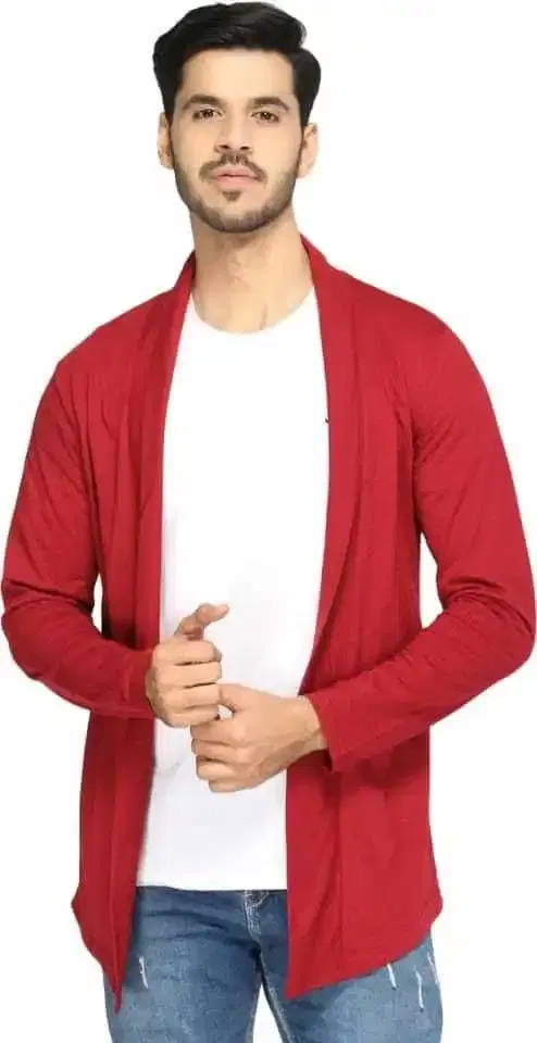 Glito Mens Stylish Solid Shrug/Cardigan (Maroon, M)