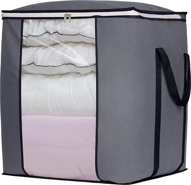 TerraHome x Double-R Large Foldable Storage Bag for Clothes, Blankets, Sarees, Toys & Bedding – 1 Compartment, Durable Handles, Non-Woven Fabric (Grey, 50x40x66 cm)