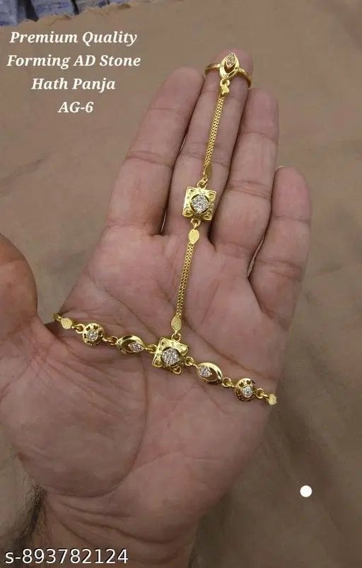 Hathpanja Bracelet with Joint Ring for Women (Gold, Free Size)
