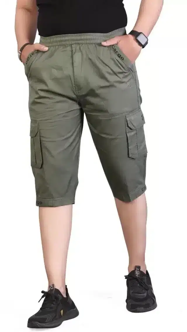 Cotton Cargo Three Fourths Pant for Men (Olive, 30)
