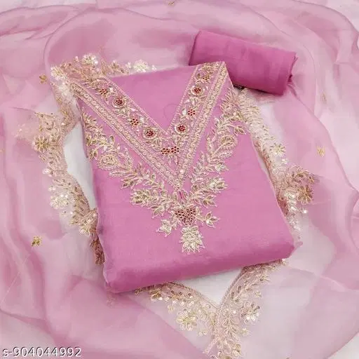 Organza Embroidered Punjabi/All Over Suits for Women (Pink, Un Stitched)