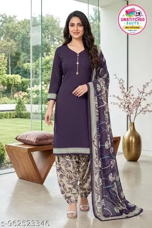 SIMPLYETHNIC Cotton Blend Printed Salwar Suit Set for Women (Beige, L)