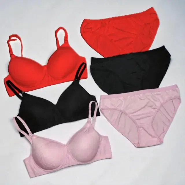 Cotton Solid Lingerie Set for Women, Multicolor, Pack of 3 (28)