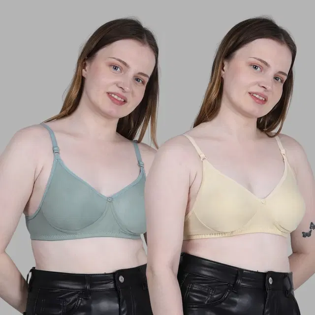 Cotton Solid Non Padded Bra for Women, Multicolour, Pack of 2 (32B)