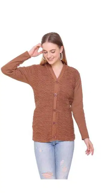 Ragmen Fashion Elegant Women Woollen Cardigan & Sweaters (Dark Khakhi, XXL) (R26)