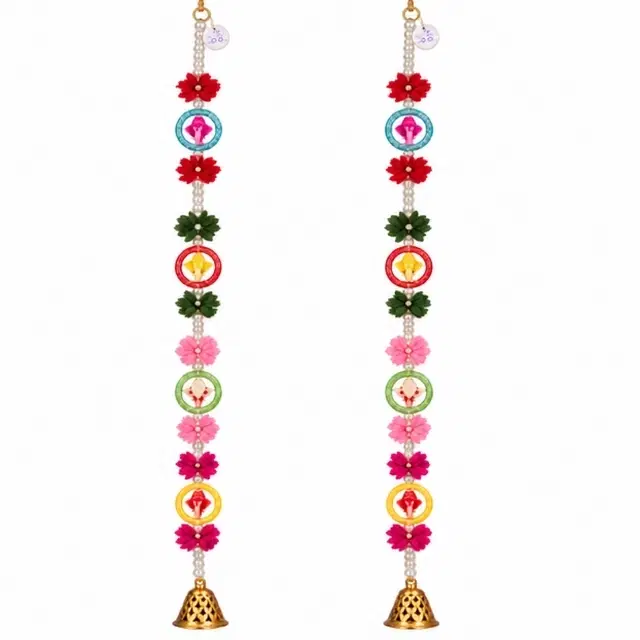 Traditional Indian Festive Pearl String Side Latkan With Ganesh Motif Rings, Set Of 2