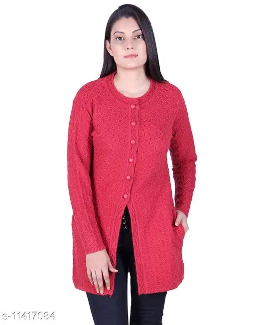 Acrylic Solid Sweater for Women (Red, M)